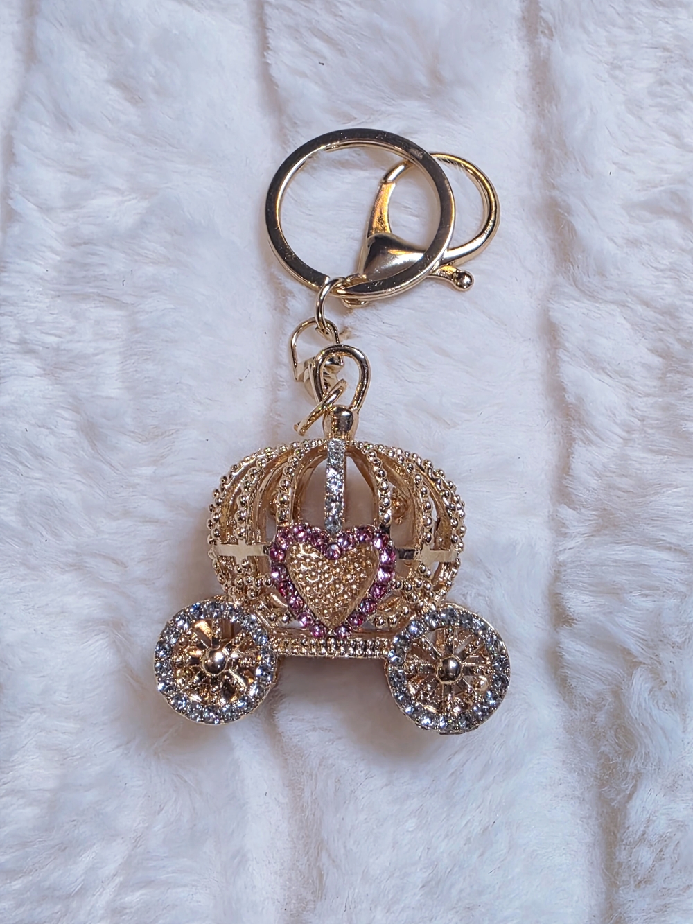 Gold and Pink Crystal Carriage Keychain - Women Accessories